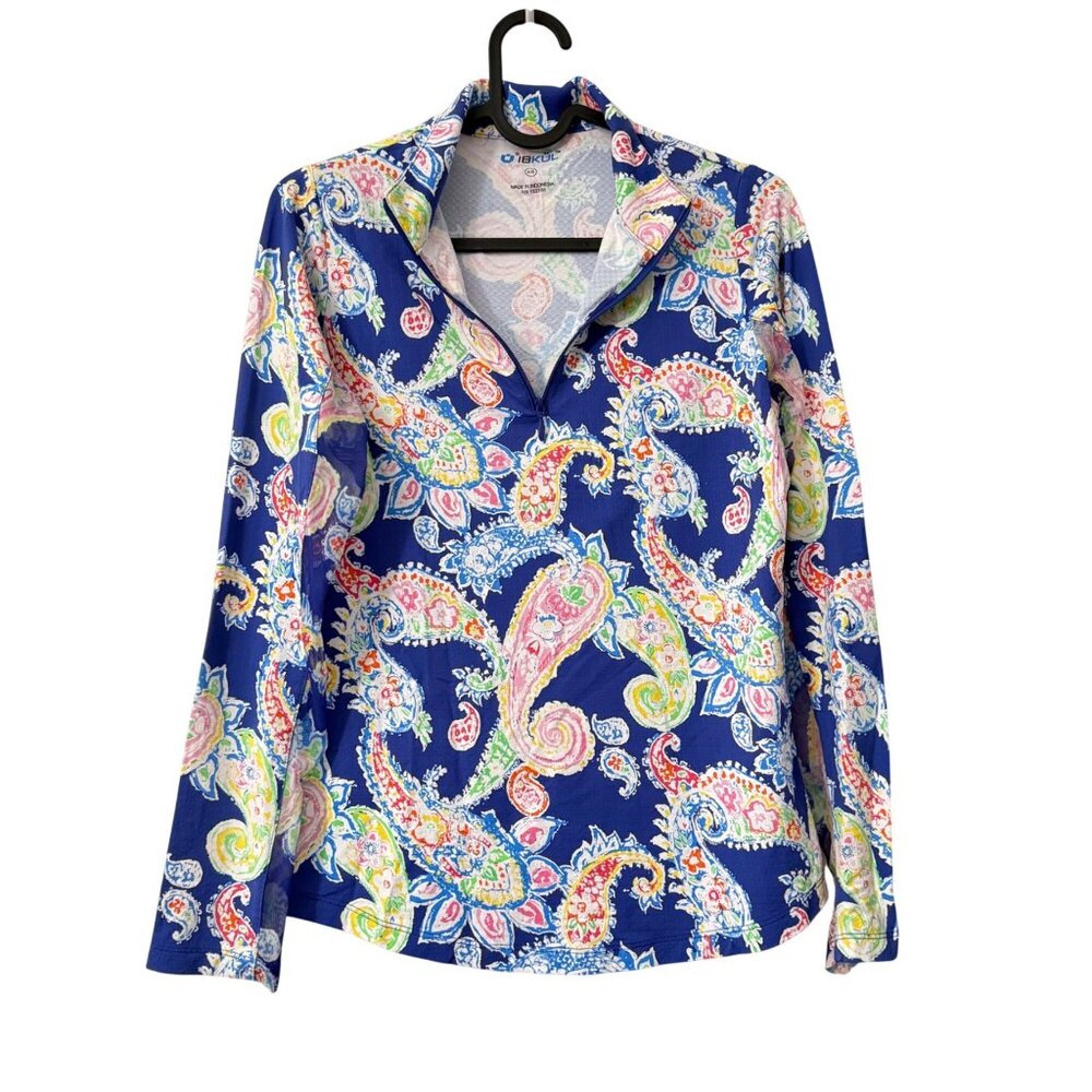 IBKUL Blue Paisley Golf Tennis 1/4 Zip Performance Long Sleeve Womens XSmall